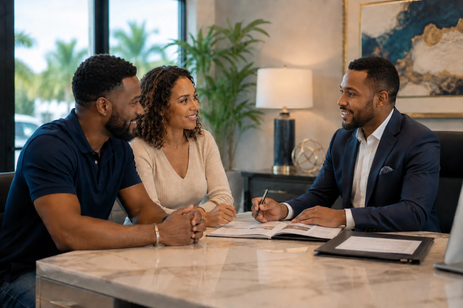 Insurance advisor reviewing coverage options with a couple