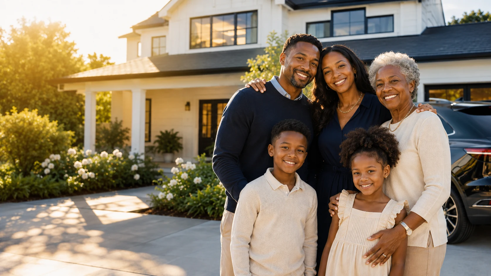 Multi-generational family outside a South Florida home